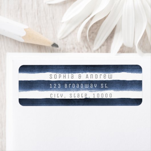 Waterverf marine streept nautische strandbruiloft etiket (Insitu)