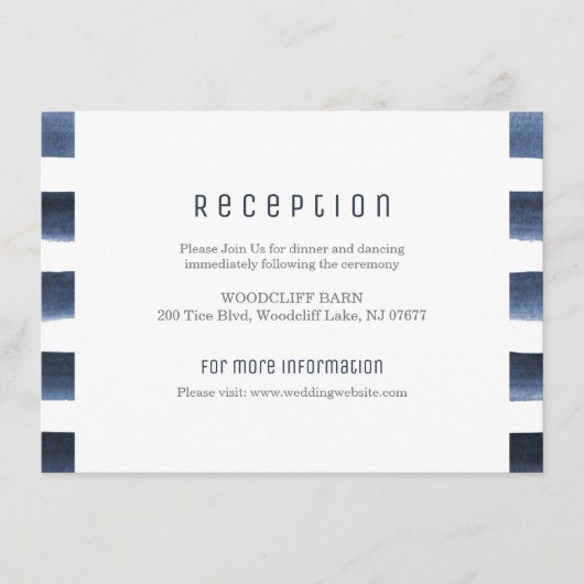 Waterverf marine strepen nautische huwelijksrecept informatiekaartje (Voorkant)