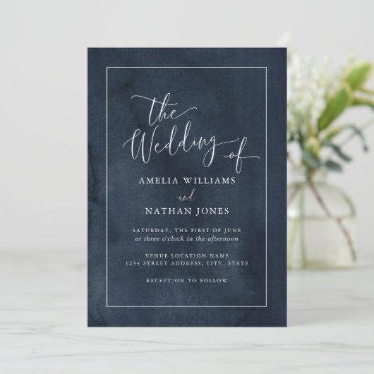 Waterverf marine trouwt kaart (Staand voorkant)