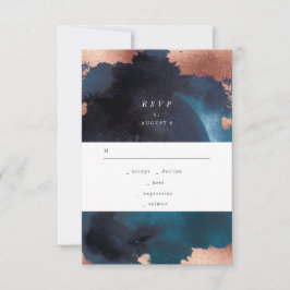 Waterverf marine White Moody Roos Gold Wedding RSVP Kaartje