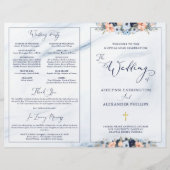 Waterverf marineblauw bloemenbruiloft massaprogram (Voorkant)