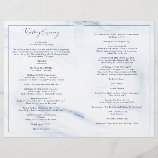 Waterverf marineblauw bloemenbruiloft massaprogram (Achterkant)