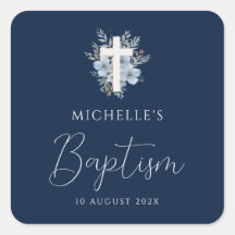 waterverf marineblauw bloemenkruis doop