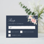 waterverf marineblauw bloemenzilver RSVP-kaart RSVP Kaartje (Staand voorkant)