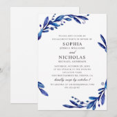 Waterverf marineblauw botanisch verlovingsfeest kaart (Voorkant / Achterkant)