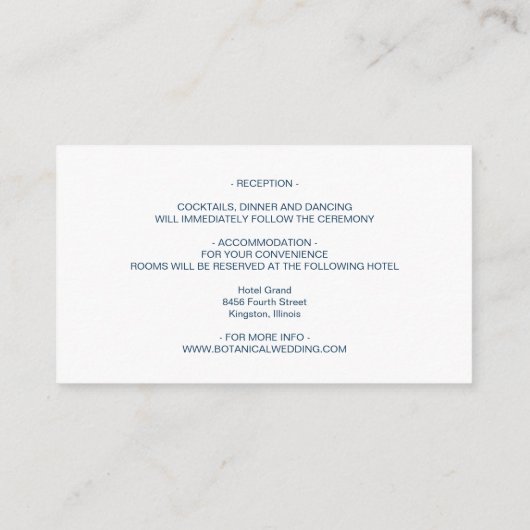 Waterverf marineblauw en gouden rozen bruiloft, de informatiekaartje (Achterkant)