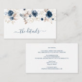 Waterverf marineblauw en gouden rozen bruiloft, de informatiekaartje (Voorkant / Achterkant)