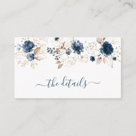 Waterverf marineblauw en gouden rozen bruiloft, de informatiekaartje