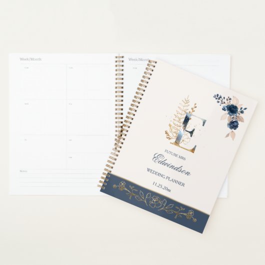 Waterverf marineblauw en gouden rozen Weddenschapp Planner (Display)