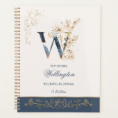 Waterverf marineblauw en gouden rozen Weddenschapp Planner (Voorkant)