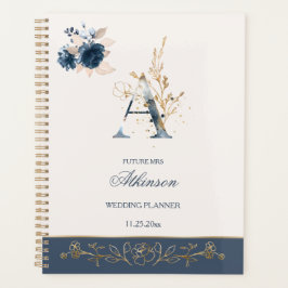Waterverf marineblauw en gouden rozen Weddenschapp Planner