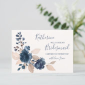 Waterverf marineblauw & gouden rozen Wees mijn bru Kaart (Staand voorkant)