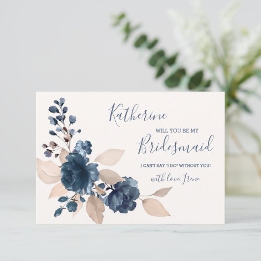 Waterverf marineblauw & gouden rozen Wees mijn bru Kaart (Staand voorkant)