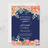 Waterverf marineblauw koraal roze botanische bruil kaart (Voorkant)