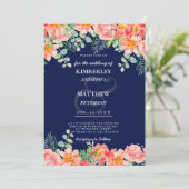 Waterverf marineblauw koraal roze botanische bruil kaart (Staand voorkant)