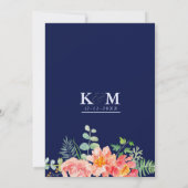 Waterverf marineblauw koraal roze botanische bruil kaart (Achterkant)