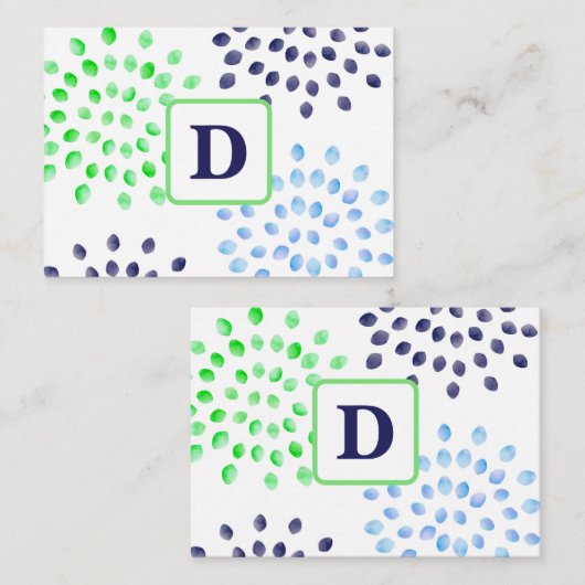 Waterverf marineblauw magnat monogram notitiekaartje (Voorkant / Achterkant)