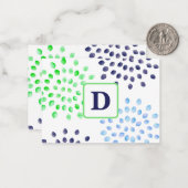 Waterverf marineblauw magnat monogram notitiekaartje (Voorkant / Achterkant in situ)