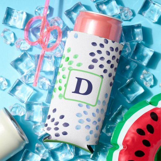 Waterverf marineblauw magnat monogram seltzer blikjeskoeler (Insitu Zomer)