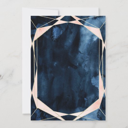 Waterverf marineblauw marmer gouden bruiloft kaart (Achterkant)