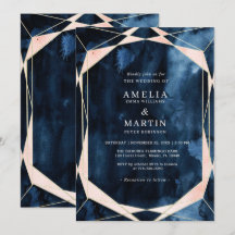 Waterverf marineblauw marmer gouden bruiloft