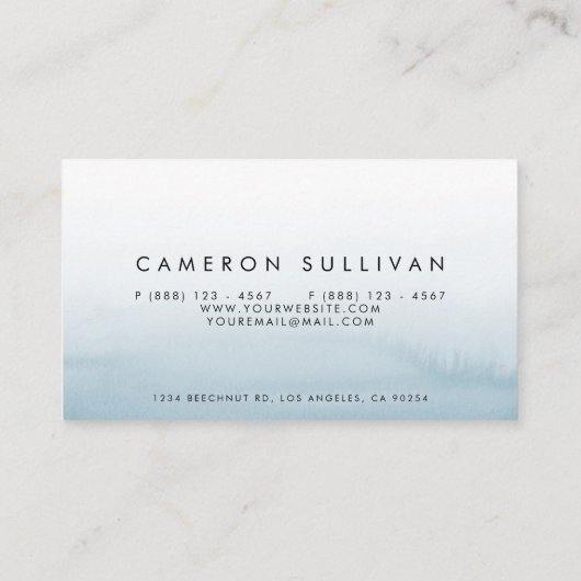 Waterverf marineblauw ombre modern visitekaartje (Achterkant)