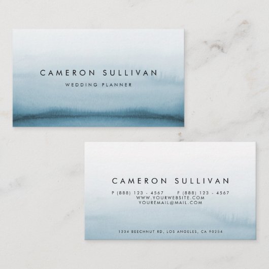 Waterverf marineblauw ombre modern visitekaartje (Voorkant / Achterkant)