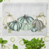 Waterverf marineblauw, wit en grijs pompoen, theedoek (Gevouwen)