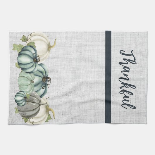 Waterverf marineblauw, wit en grijs pompoen, theedoek (Horizontaal)