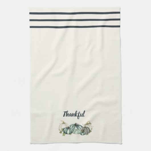 Waterverf marineblauw, wit en grijs pompoen, theedoek (Verticaal)