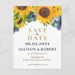 Waterverf marineblauw zonnebloem Rustic Wedding Aankondigingskaart