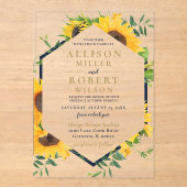 Waterverf marineblauw zonnebloem Rustic Wedding Acryl Uitnodigingen (Voorkant)