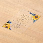 Waterverf marineblauw zonnebloem Rustic Wedding Acryl Uitnodigingen (Laagn)