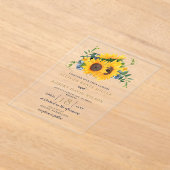 Waterverf marineblauw zonnebloem Rustic Wedding Acryl Uitnodigingen (Laagn)