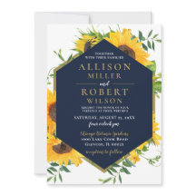 Waterverf marineblauw zonnebloem Rustic Wedding