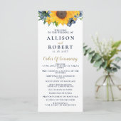 Waterverf marineblauw zonnebloem Rustic Wedding Programmakaart (Staand voorkant)