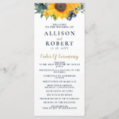 Waterverf marineblauw zonnebloem Rustic Wedding Programmakaart (Voorkant)
