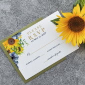 Waterverf marineblauw zonnebloem Rustic Wedding RSVP Kaartje