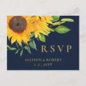 Waterverf marineblauw zonnebloem Rustic Wedding Uitnodiging Briefkaart (Voorkant)