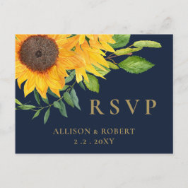 Waterverf marineblauw zonnebloem Rustic Wedding Uitnodiging Briefkaart