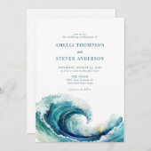Waterverf | Marineblauwe bruiloft Kaart (Voorkant / Achterkant)