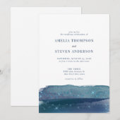 Waterverf | Marineblauwe bruiloft Kaart (Voorkant / Achterkant)