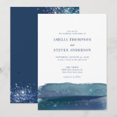 Waterverf | Marineblauwe bruiloft Kaart (Voorkant / Achterkant)