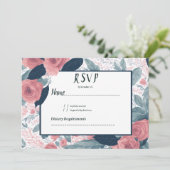 Waterverf marineblauwe mauve roze floral RSVP Kaart (Staand voorkant)