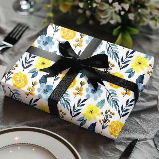 Waterverf marinegeel Boho Floral Flower Cadeaupapier