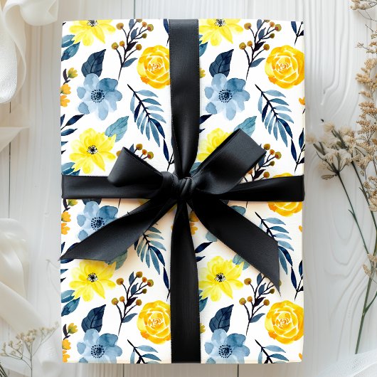Waterverf marinegeel Boho Floral Flower Cadeaupapier