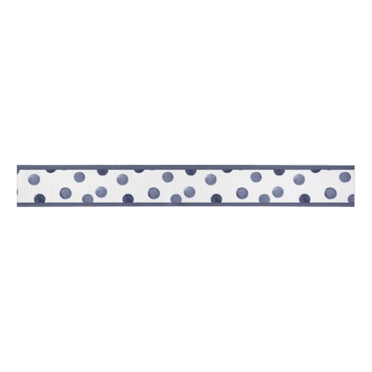 Waterverf marinekringen polka dot hand op hand grosgrain lint (Voorkant)