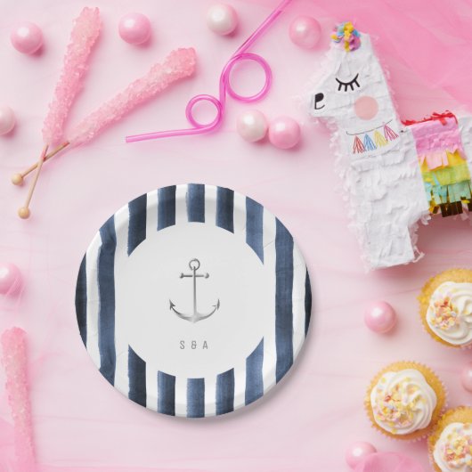 Waterverf marinesnelpen met ankerstrand bruiloft papieren bordje (Feest)