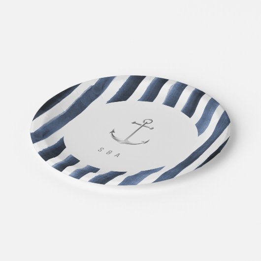 Waterverf marinesnelpen met ankerstrand bruiloft papieren bordje (Gekanteld)