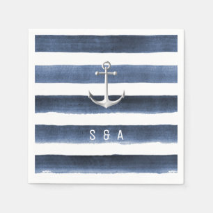 Waterverf marinesnelpen met ankerstrand bruiloft servet